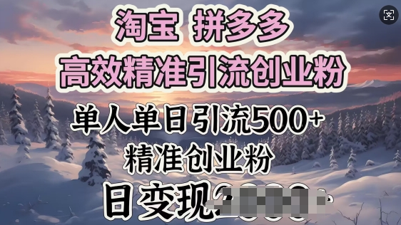 淘宝拼多多高效精准引流创业粉，单人单日引流500+创业粉，日变现多张-古书籍